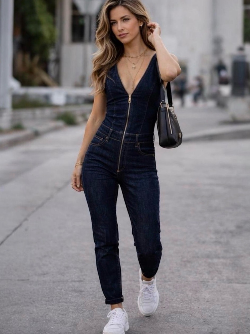 True Religion Dark Wash Denim Jumpsuit Sleeveless Zip Front Size M